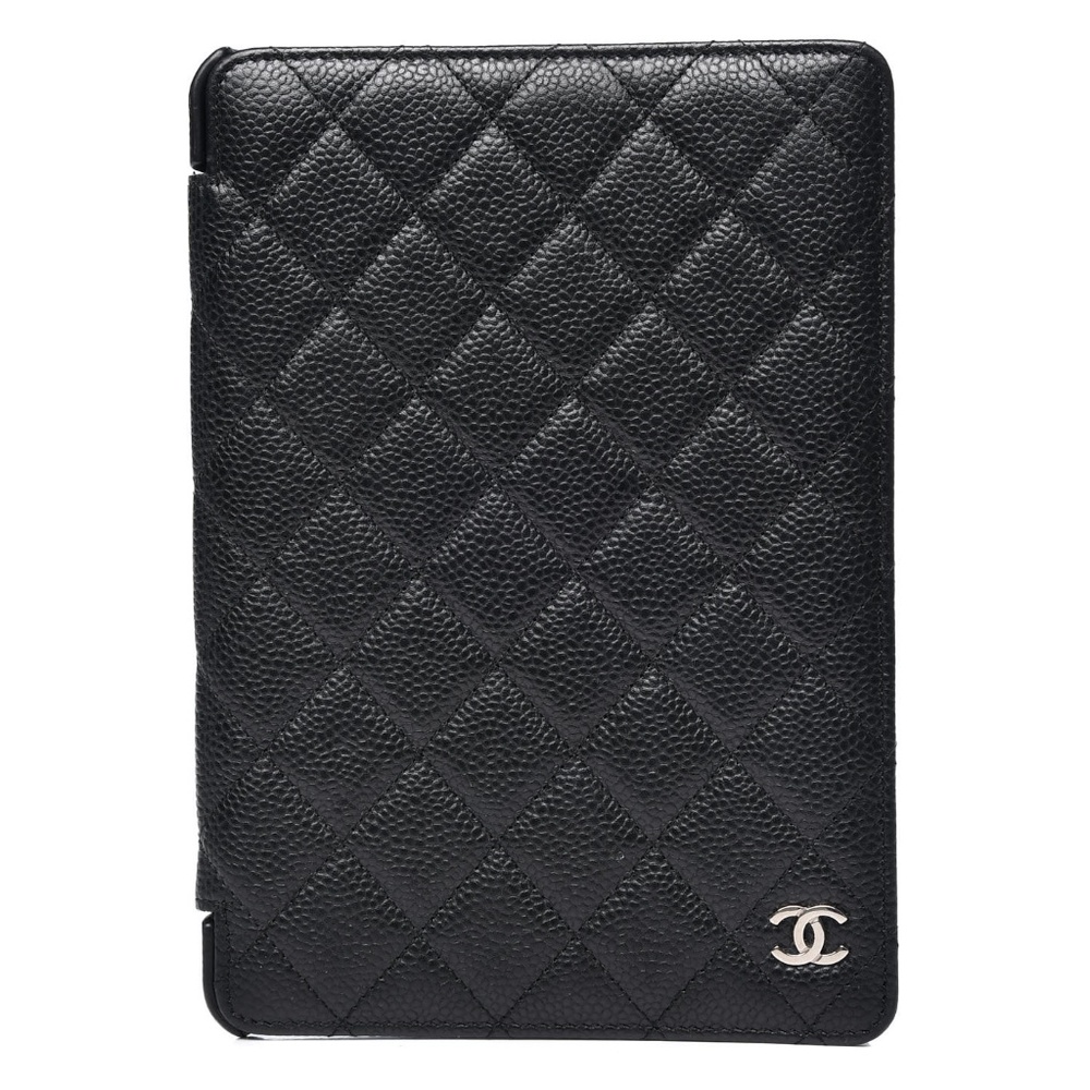 Chanel Black Caviar Quilted iPad Mini Case Authentic